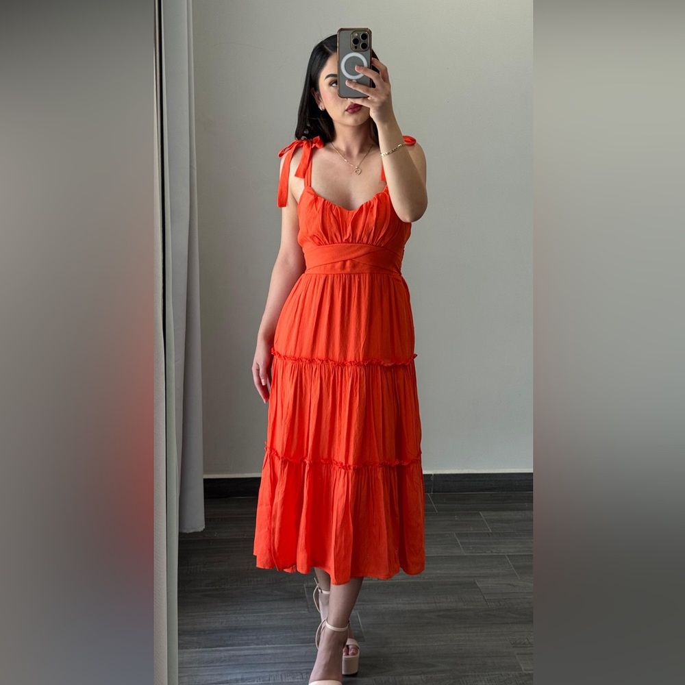 Elegant Orange Sleeveless Dress